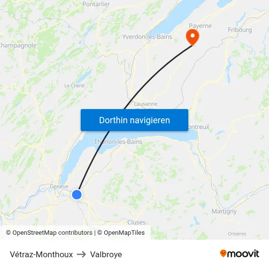 Vétraz-Monthoux to Valbroye map