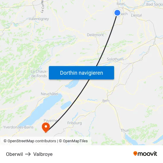 Oberwil to Valbroye map