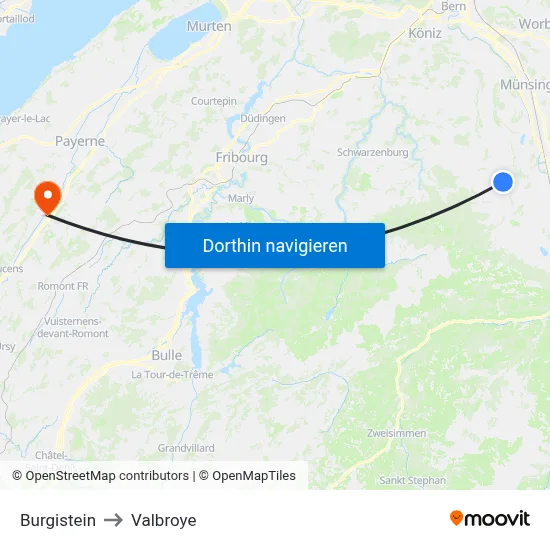 Burgistein to Valbroye map