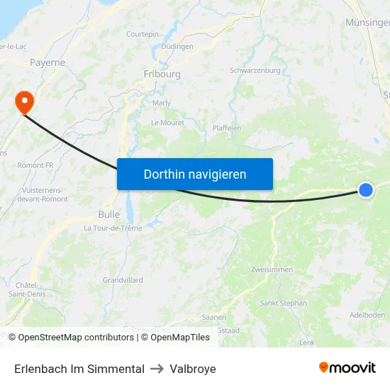 Erlenbach Im Simmental to Valbroye map