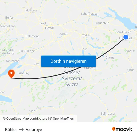 Bühler to Valbroye map