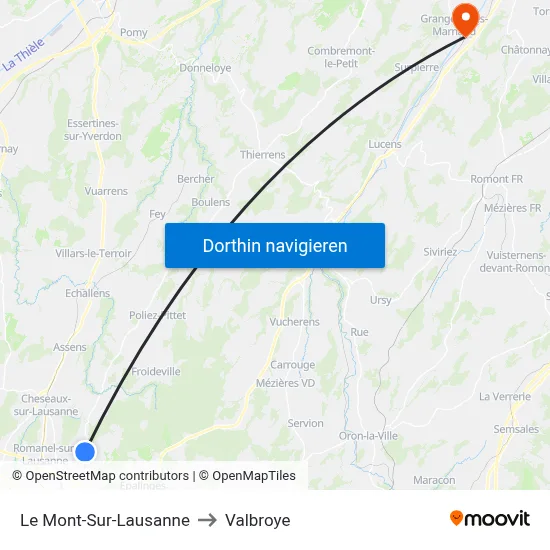 Le Mont-Sur-Lausanne to Valbroye map
