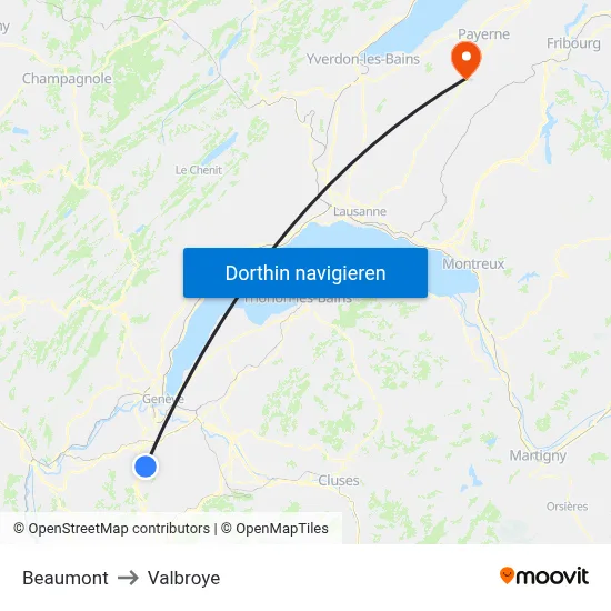 Beaumont to Valbroye map