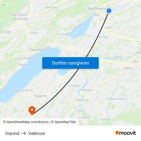Orpund to Valbroye map