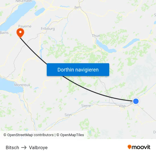 Bitsch to Valbroye map