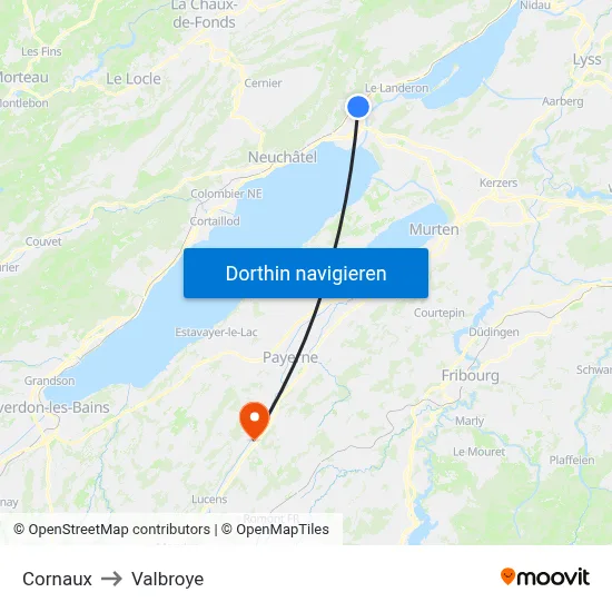 Cornaux to Valbroye map