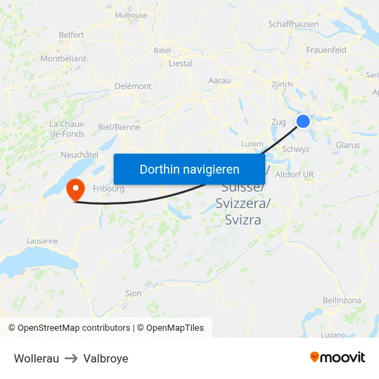 Wollerau to Valbroye map