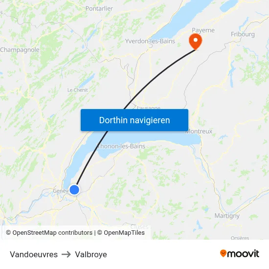 Vandoeuvres to Valbroye map