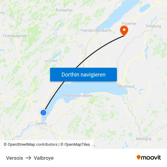 Versoix to Valbroye map