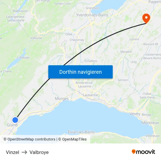 Vinzel to Valbroye map
