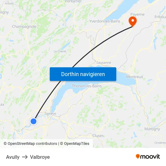 Avully to Valbroye map