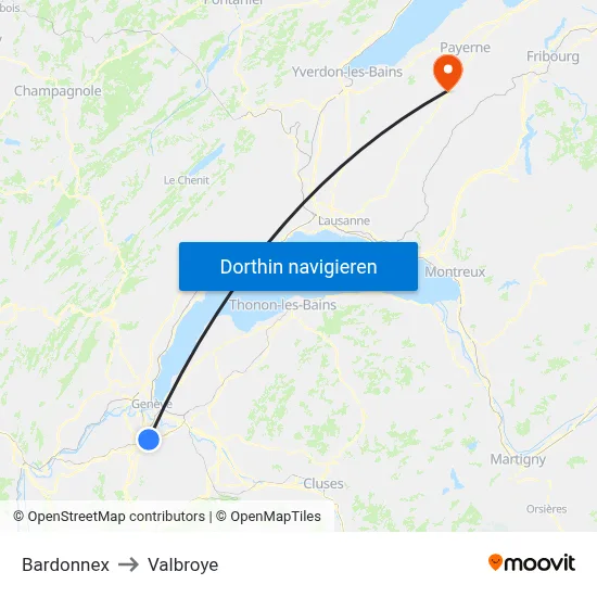 Bardonnex to Valbroye map