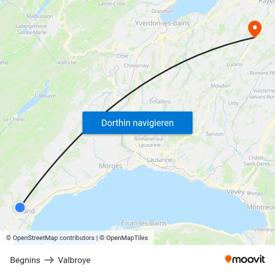 Begnins to Valbroye map