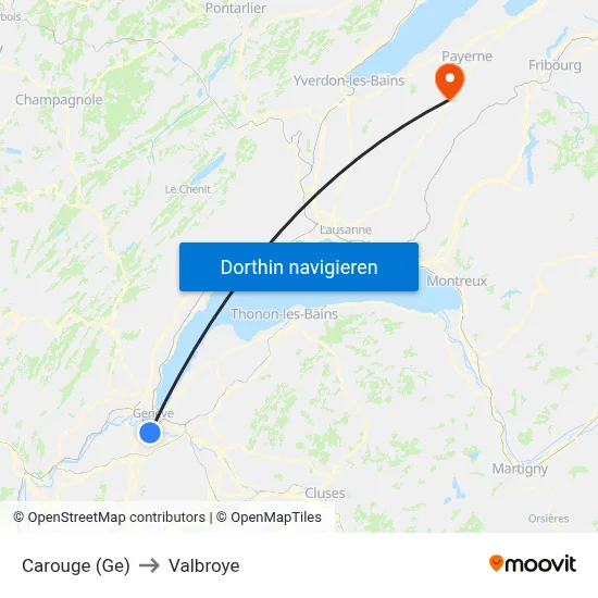 Carouge (Ge) to Valbroye map