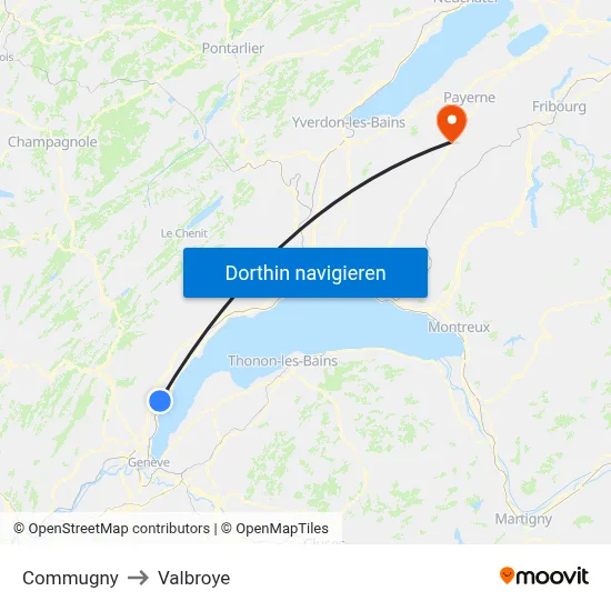 Commugny to Valbroye map