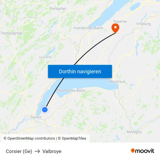 Corsier (Ge) to Valbroye map