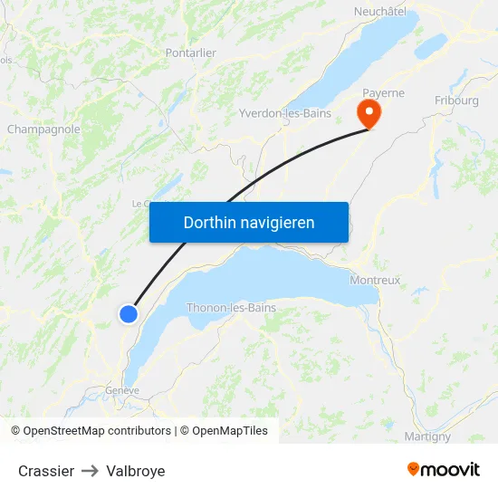 Crassier to Valbroye map