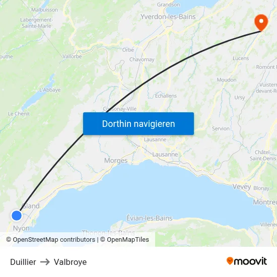 Duillier to Valbroye map