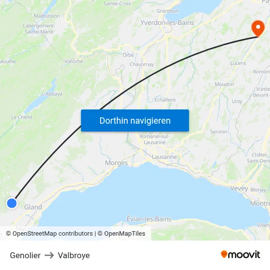 Genolier to Valbroye map