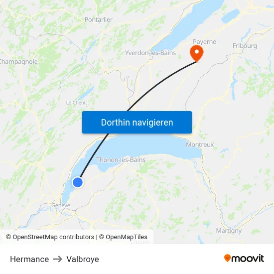 Hermance to Valbroye map