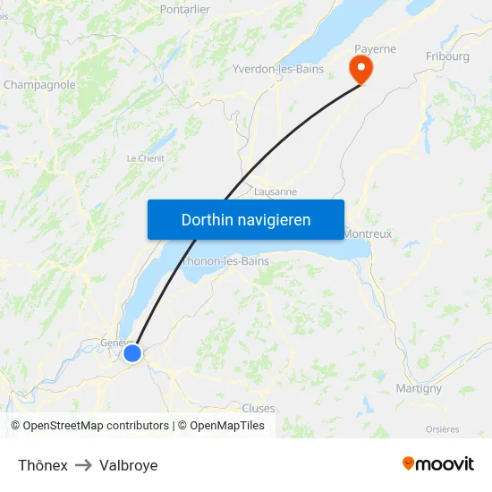 Thônex to Valbroye map