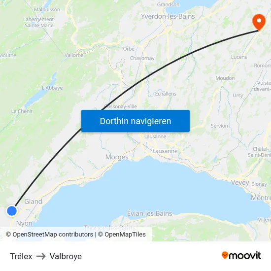 Trélex to Valbroye map