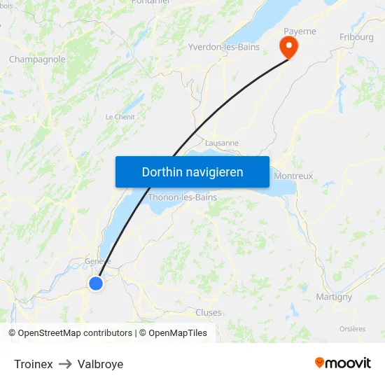 Troinex to Valbroye map