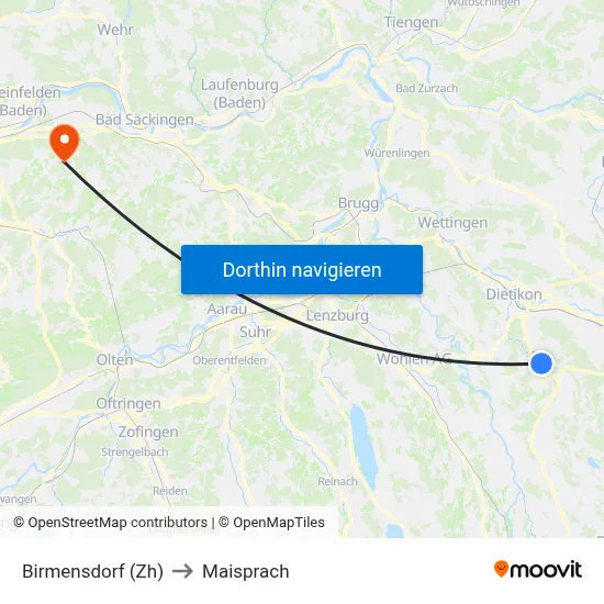 Birmensdorf (Zh) to Maisprach map