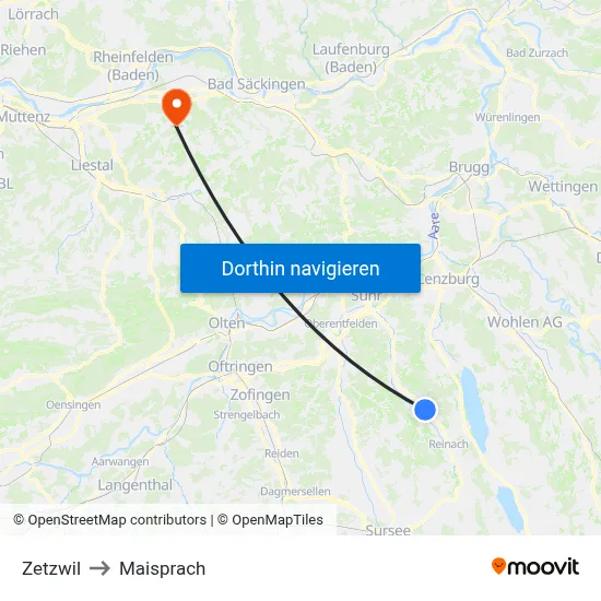 Zetzwil to Maisprach map