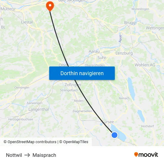 Nottwil to Maisprach map