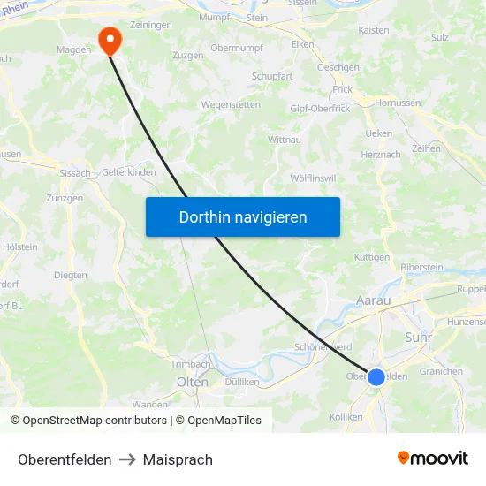Oberentfelden to Maisprach map