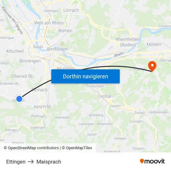 Ettingen to Maisprach map