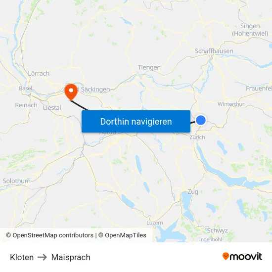 Kloten to Maisprach map