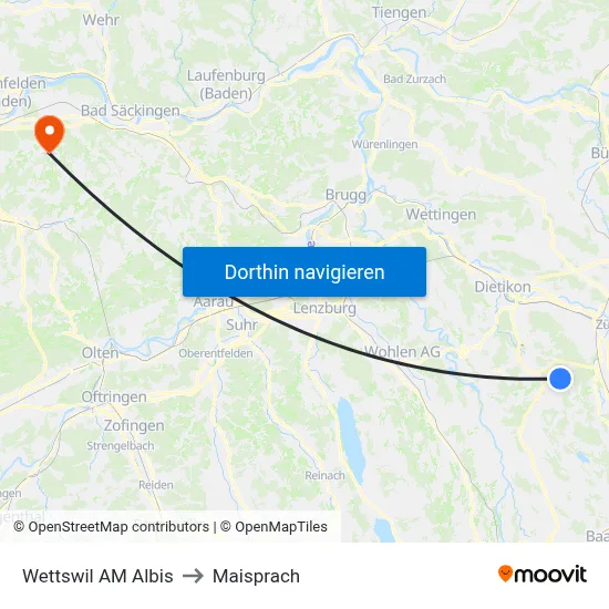 Wettswil AM Albis to Maisprach map