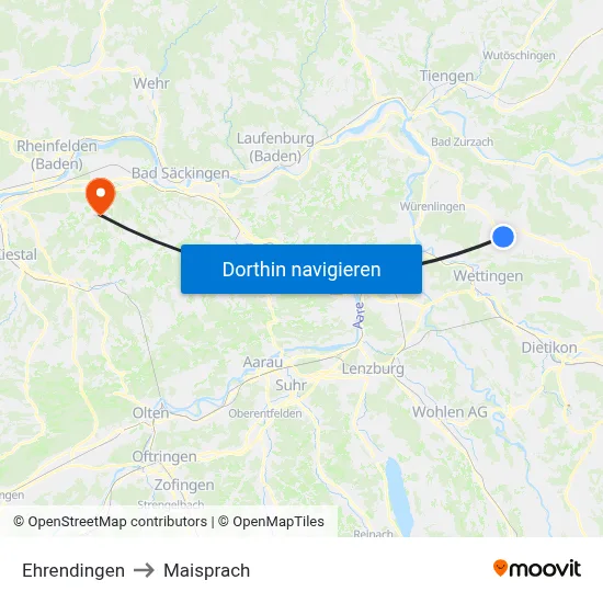 Ehrendingen to Maisprach map