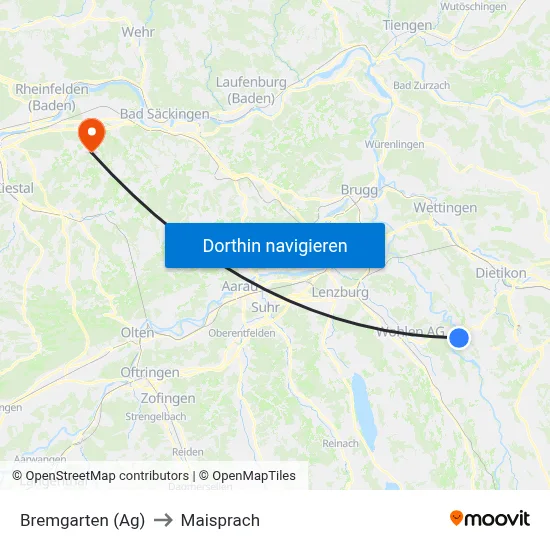 Bremgarten (Ag) to Maisprach map