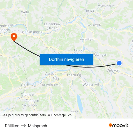 Dällikon to Maisprach map
