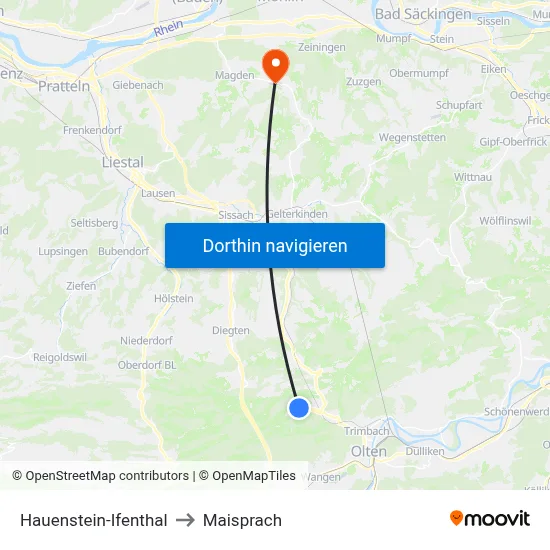 Hauenstein-Ifenthal to Maisprach map