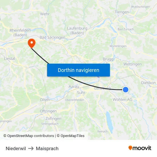 Niederwil to Maisprach map