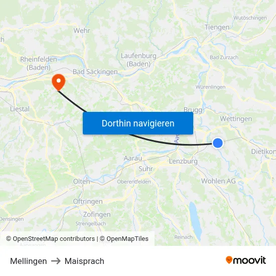 Mellingen to Maisprach map