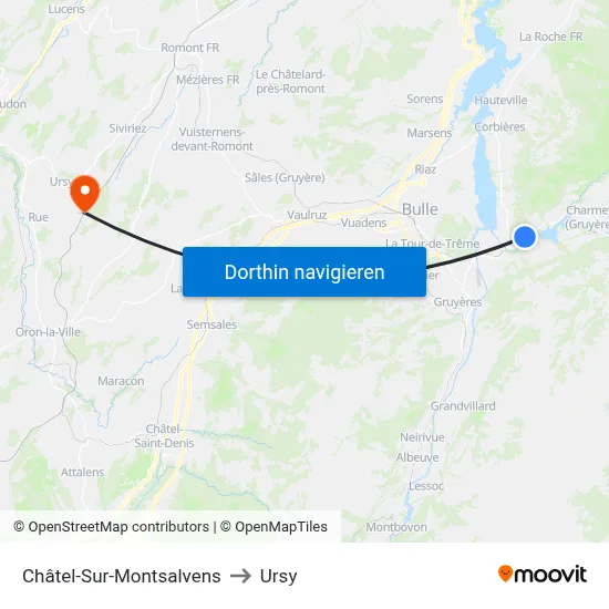 Châtel-Sur-Montsalvens to Ursy map