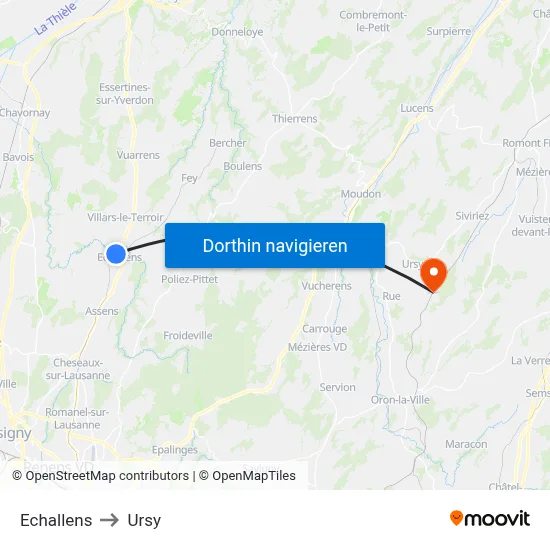 Echallens to Ursy map