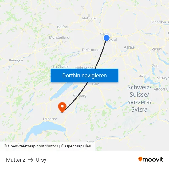 Muttenz to Ursy map