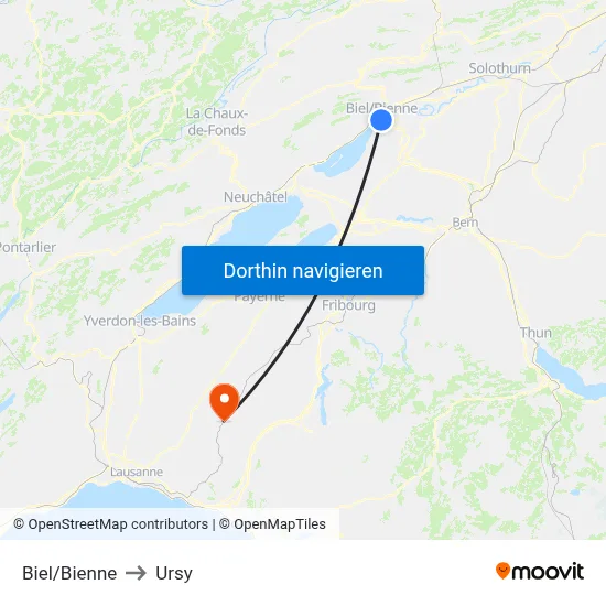 Biel/Bienne to Ursy map