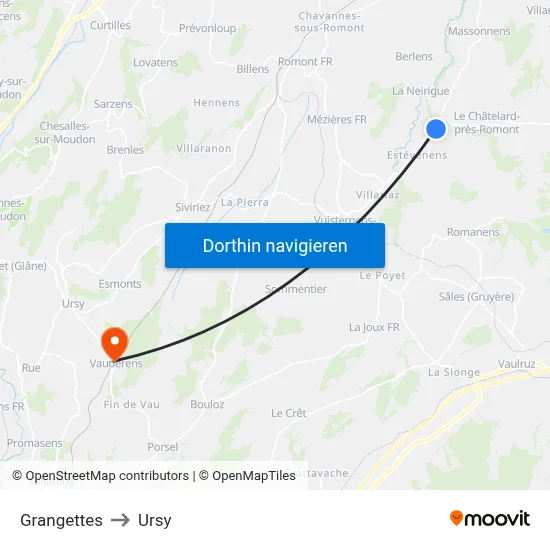Grangettes to Ursy map