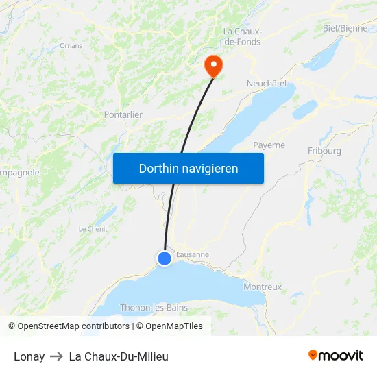 Lonay to La Chaux-Du-Milieu map