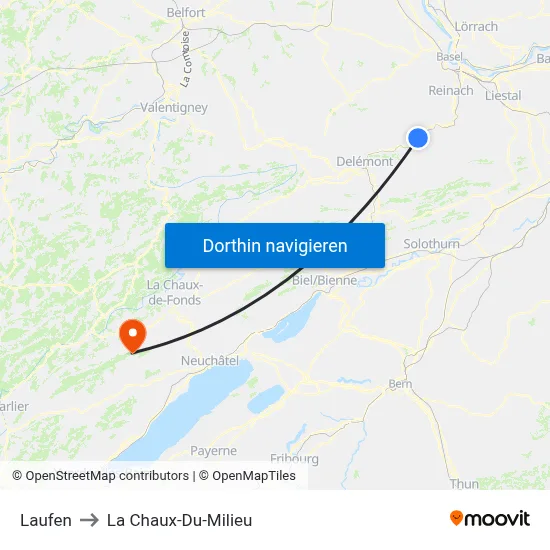 Laufen to La Chaux-Du-Milieu map