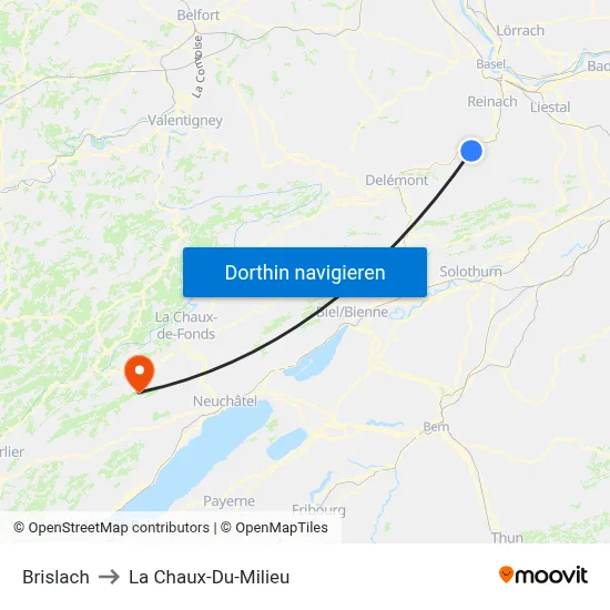 Brislach to La Chaux-Du-Milieu map