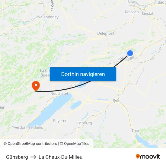 Günsberg to La Chaux-Du-Milieu map