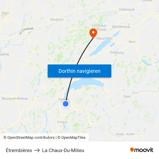 Étrembières to La Chaux-Du-Milieu map